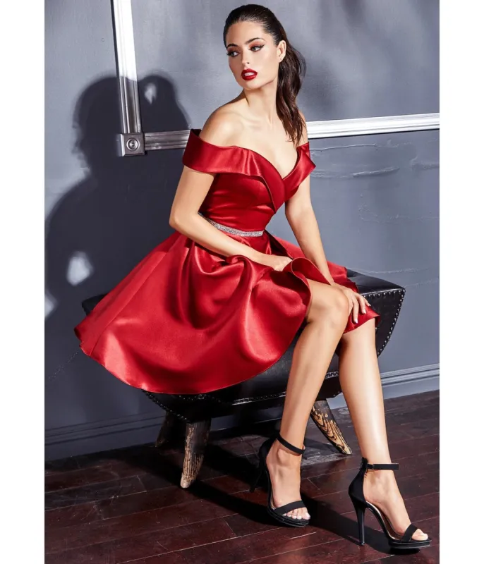 Cinderella Divine  Burgundy Satin Flare Prom Dress sold by Unique Vintage