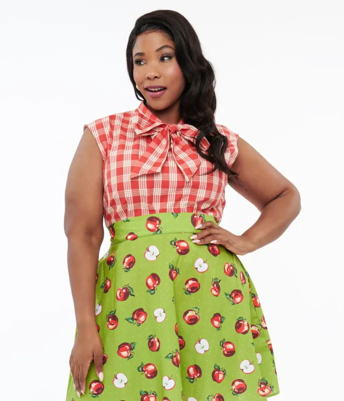 Retrolicious Plus Size 1950s Red & White Gingham Cotton Bow Top sold by Unique Vintage