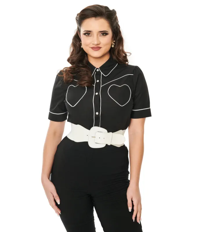 Unique Vintage Black Heart Pocket Top sold by Unique Vintage