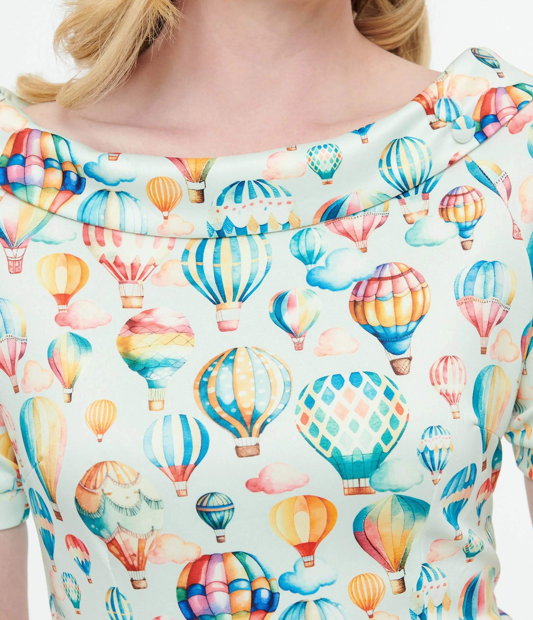 Dolly & Dotty 1950s Light Blue Hot Air Balloon Valerie Wiggle Dress sold by Unique Vintage product image thumbnail 2