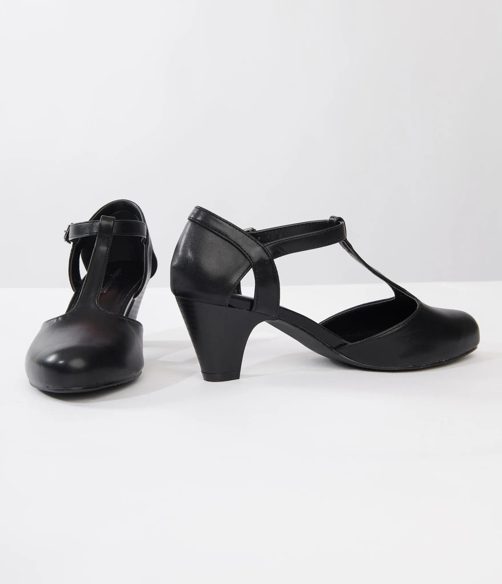 Unique Vintage 1920s Black Leatherette Closed Toe T-Strap Roxy Pumps sold by Unique Vintage product image thumbnail 3