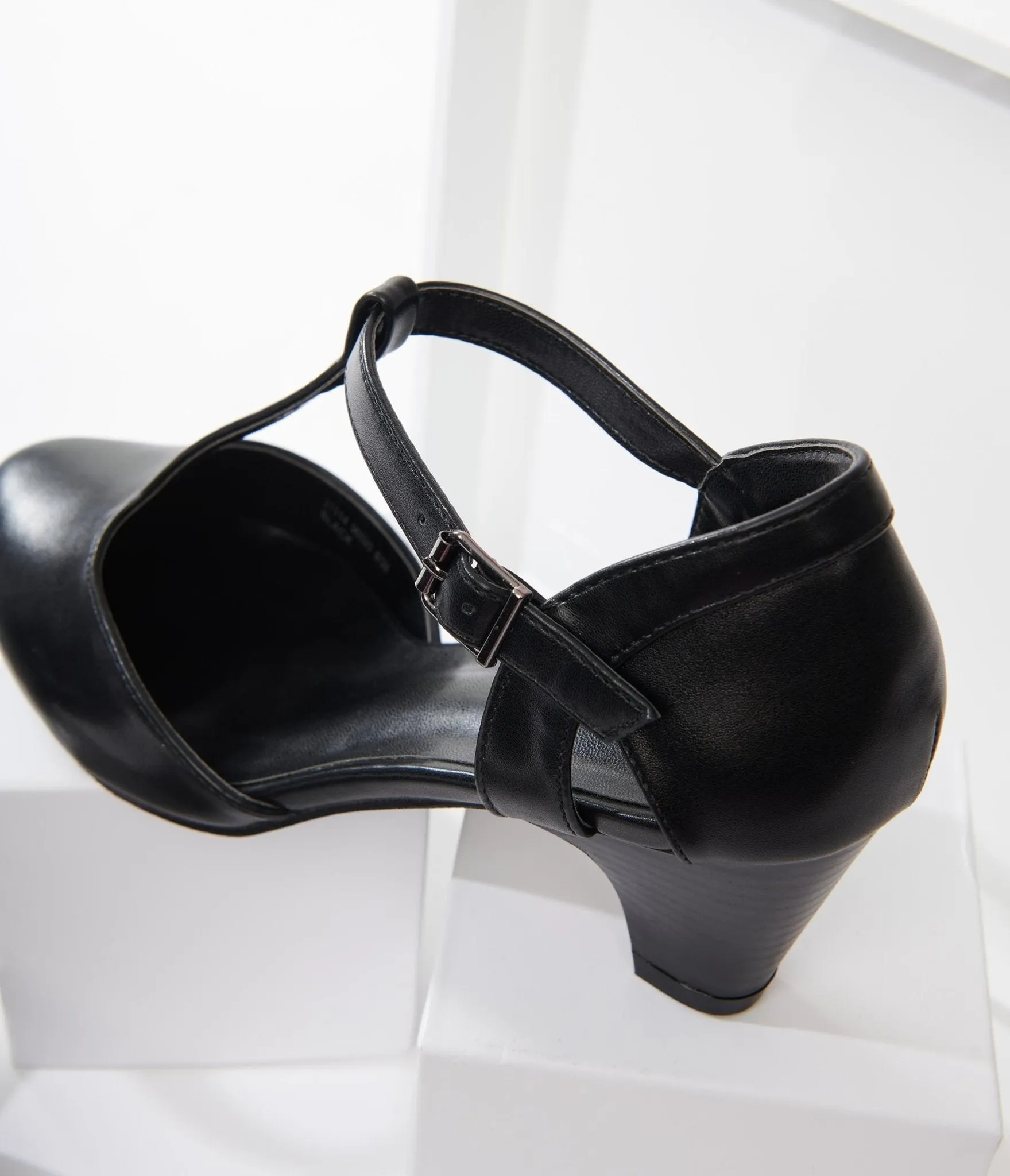 Unique Vintage 1920s Black Leatherette Closed Toe T-Strap Roxy Pumps sold by Unique Vintage product image thumbnail 4