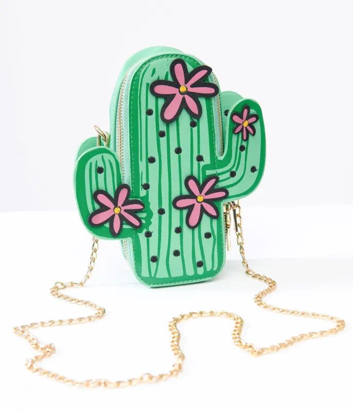 Green Leatherette Cactus Crossbody Bag sold by Unique Vintage