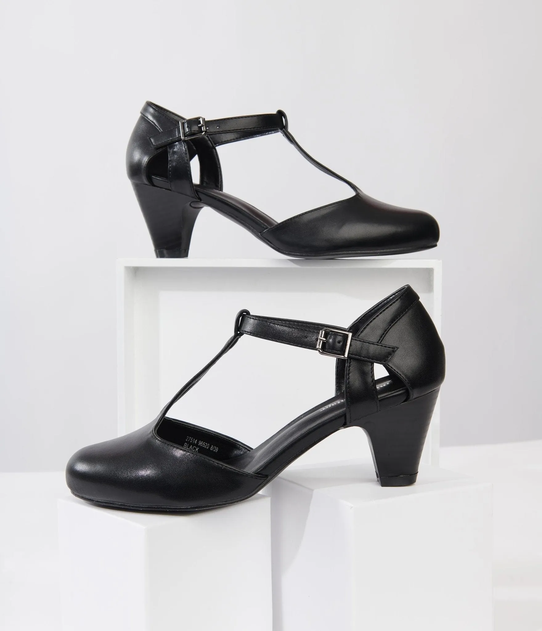 Unique Vintage 1920s Black Leatherette Closed Toe T-Strap Roxy Pumps sold by Unique Vintage product image thumbnail 2