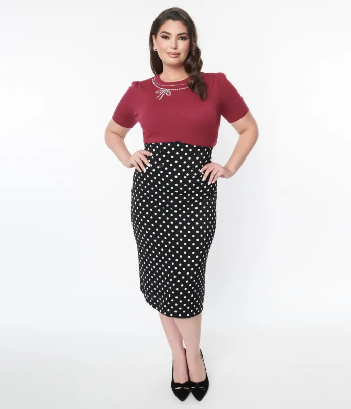 Plus Size Black & White Polka Dot Wiggle Skirt sold by Unique Vintage