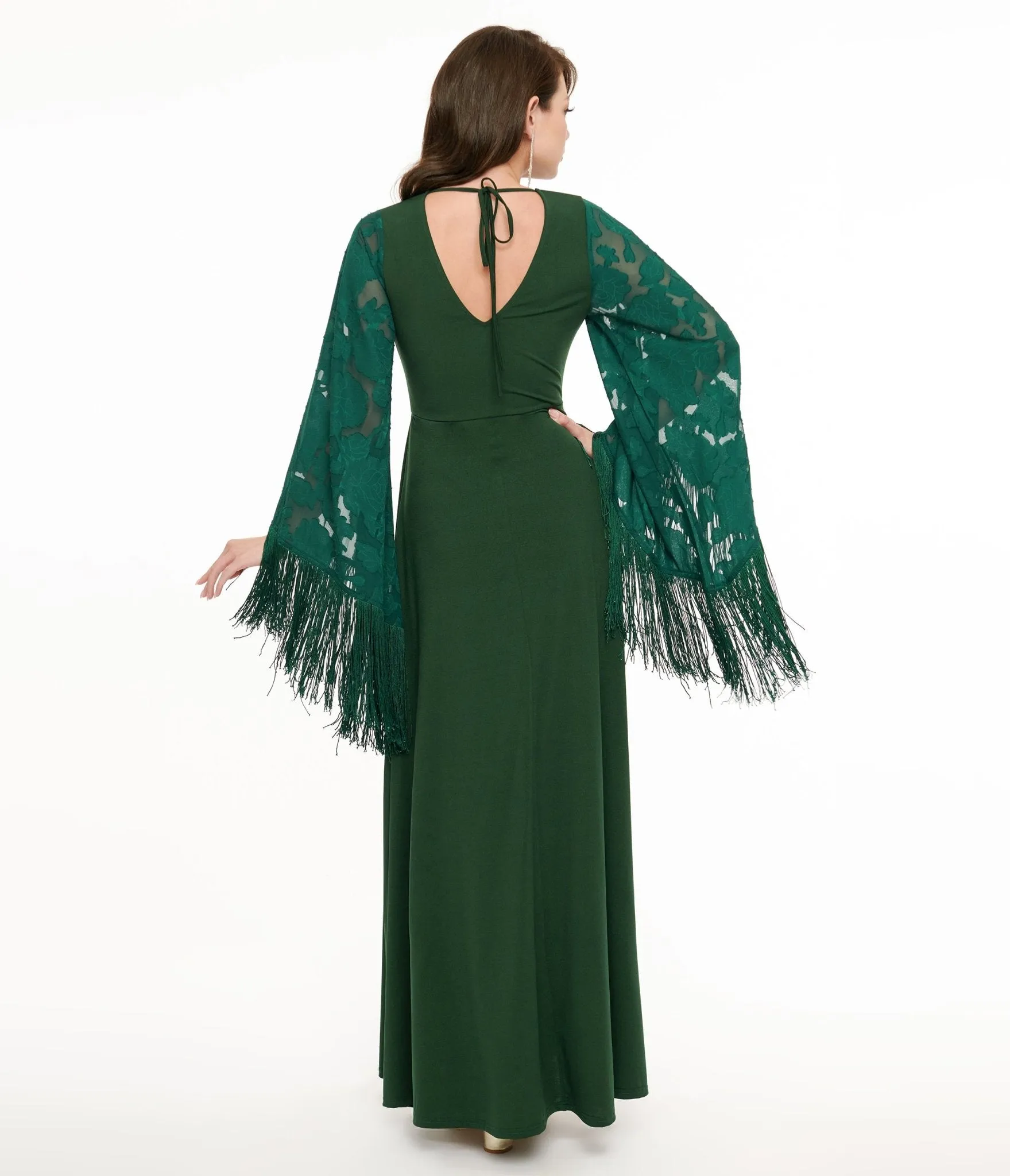 Smak Parlour 1970s Green Fringe Sleeve Stevie Maxi Dress sold by Unique Vintage product image thumbnail 2