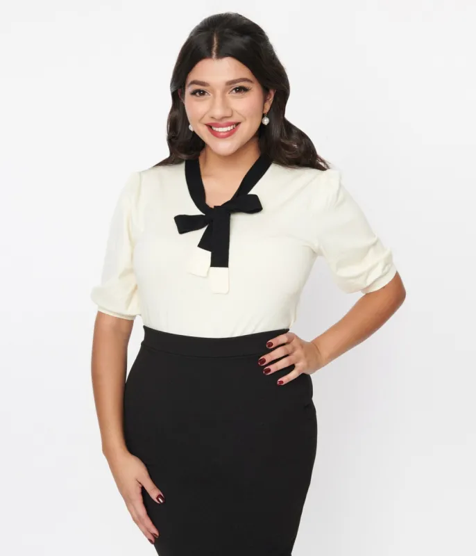 Cream & Black Bow Sweater sold by Unique Vintage