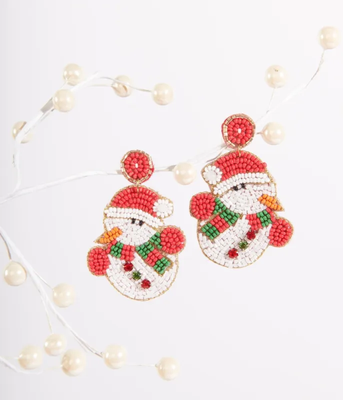 Snowman Beaded Drop Earrings sold by Unique Vintage