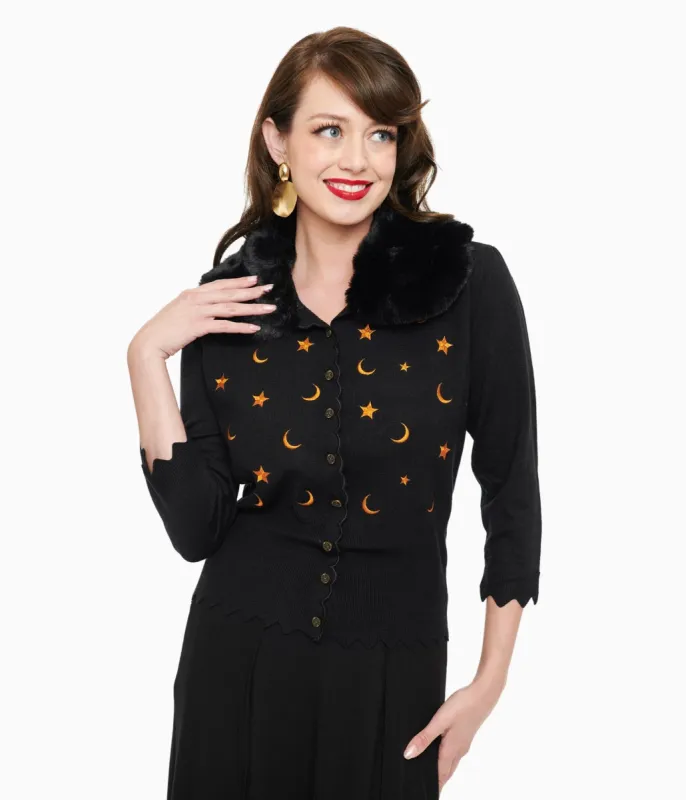 1950s Black & Orange Half Moon Cardigan sold by Unique Vintage