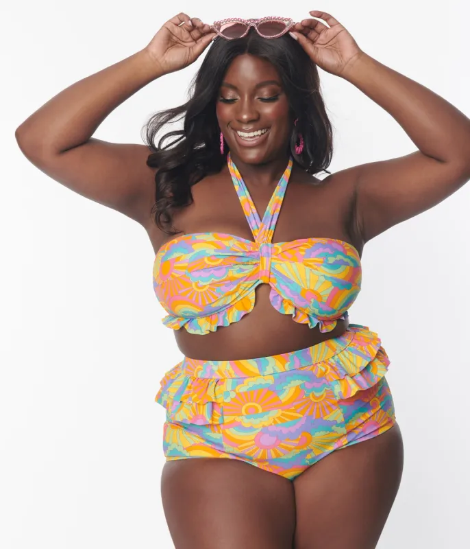 Unique Vintage Plus Size Happy Groovy Rainbow Ruffle Swim Bottom sold by Unique Vintage