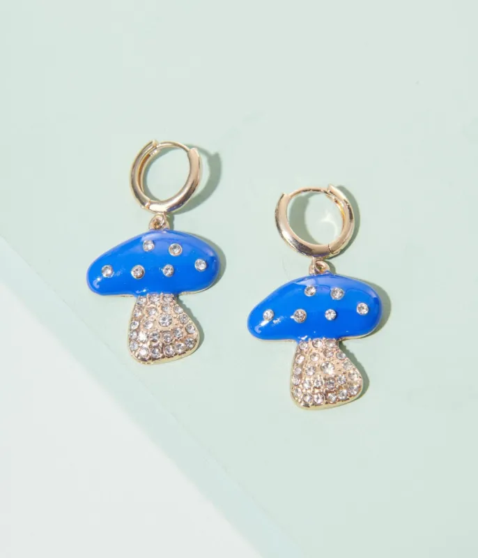 Gold and Blue Mushroom Earrings sold by Unique Vintage