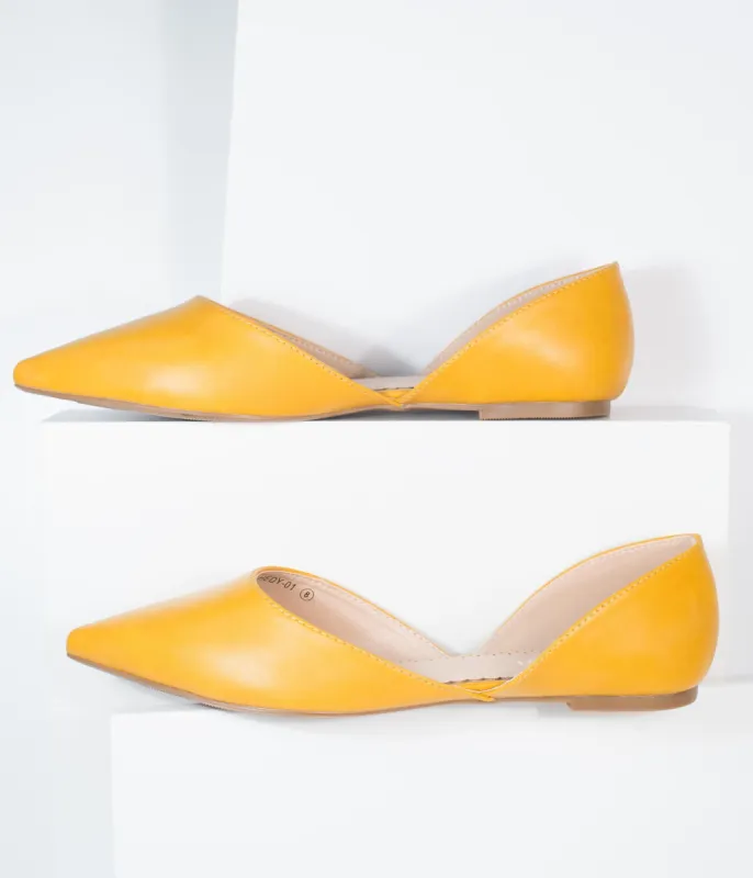 Mustard Leatherette Pointed Toe Flats sold by Unique Vintage