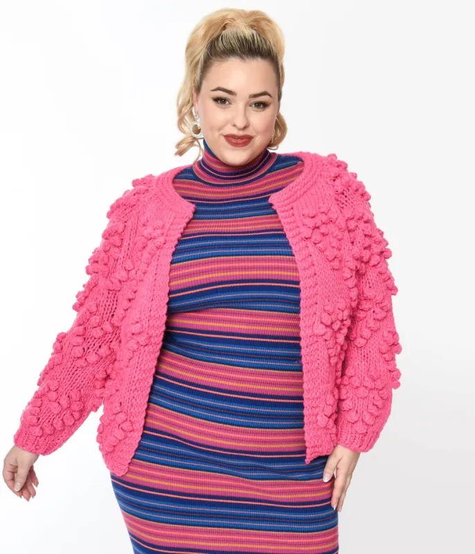 Plus Size Hot Pink Textured Knit Open Cardigan sold by Unique Vintage