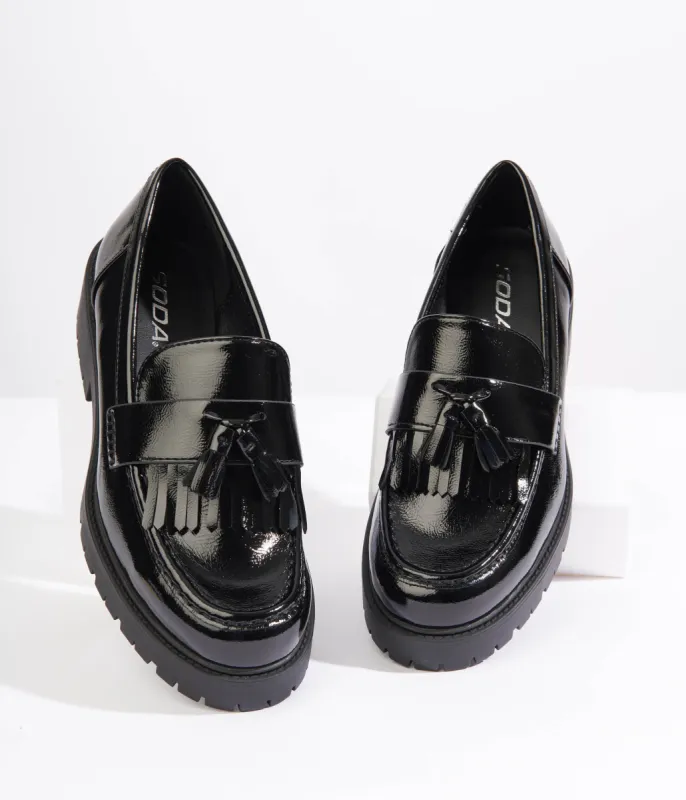 Black Patent Leatherette Chunky Loafers sold by Unique Vintage
