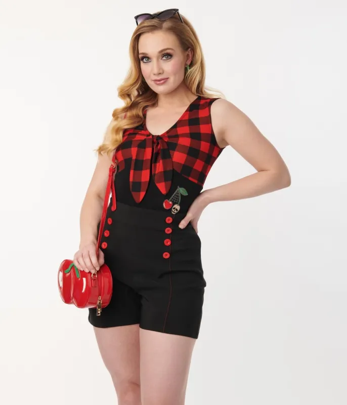 Red & Black Plaid Cherry Skull Top sold by Unique Vintage