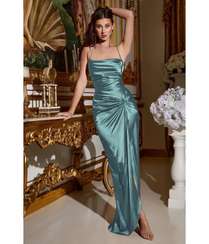 Cinderella Divine Robin Blue Draped Satin Slit Bridesmaid Dress made by Unique Vintage