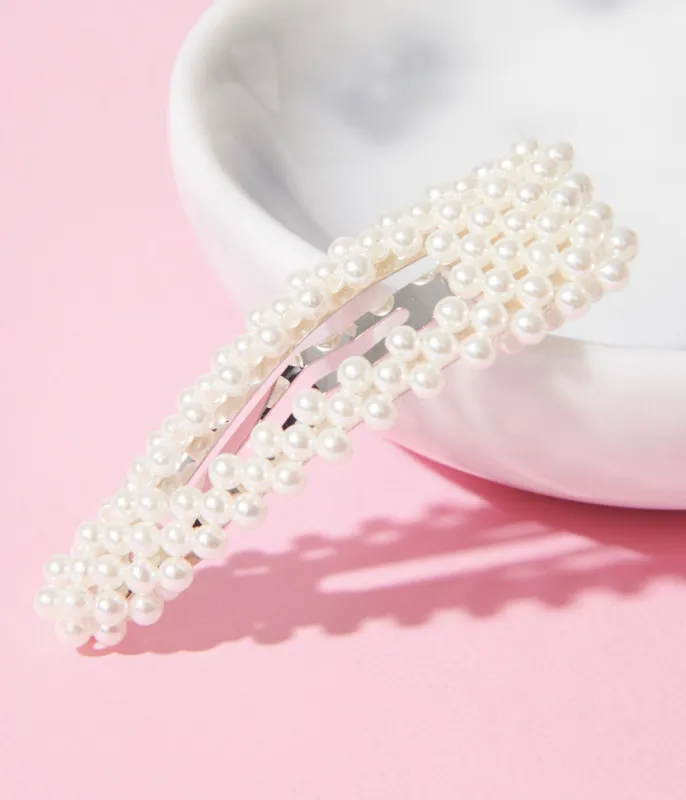 Faux Pearl Triangle Barrette sold by Unique Vintage