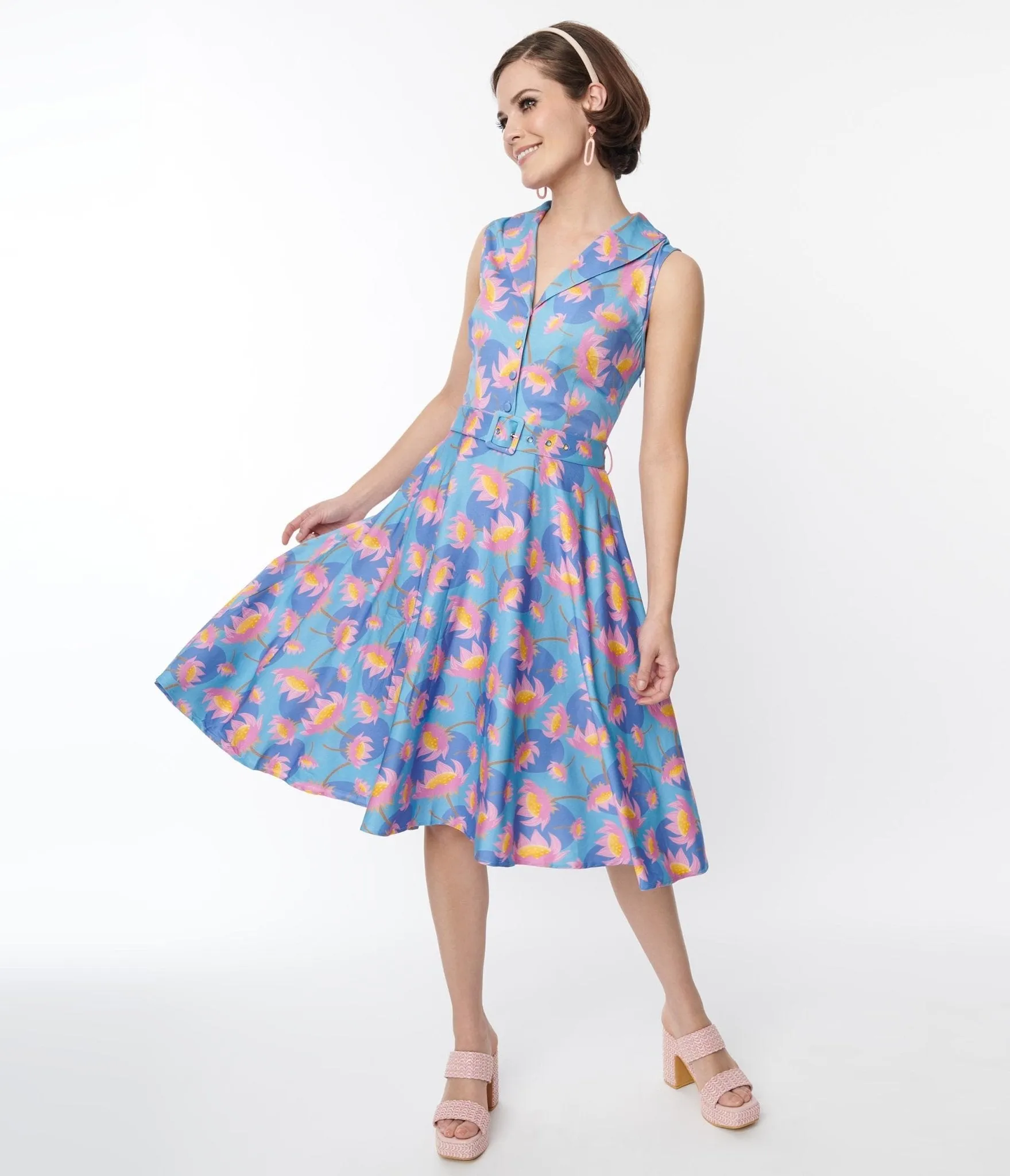 Blue Blooming Lotus Jani Swing Dress sold by Unique Vintage