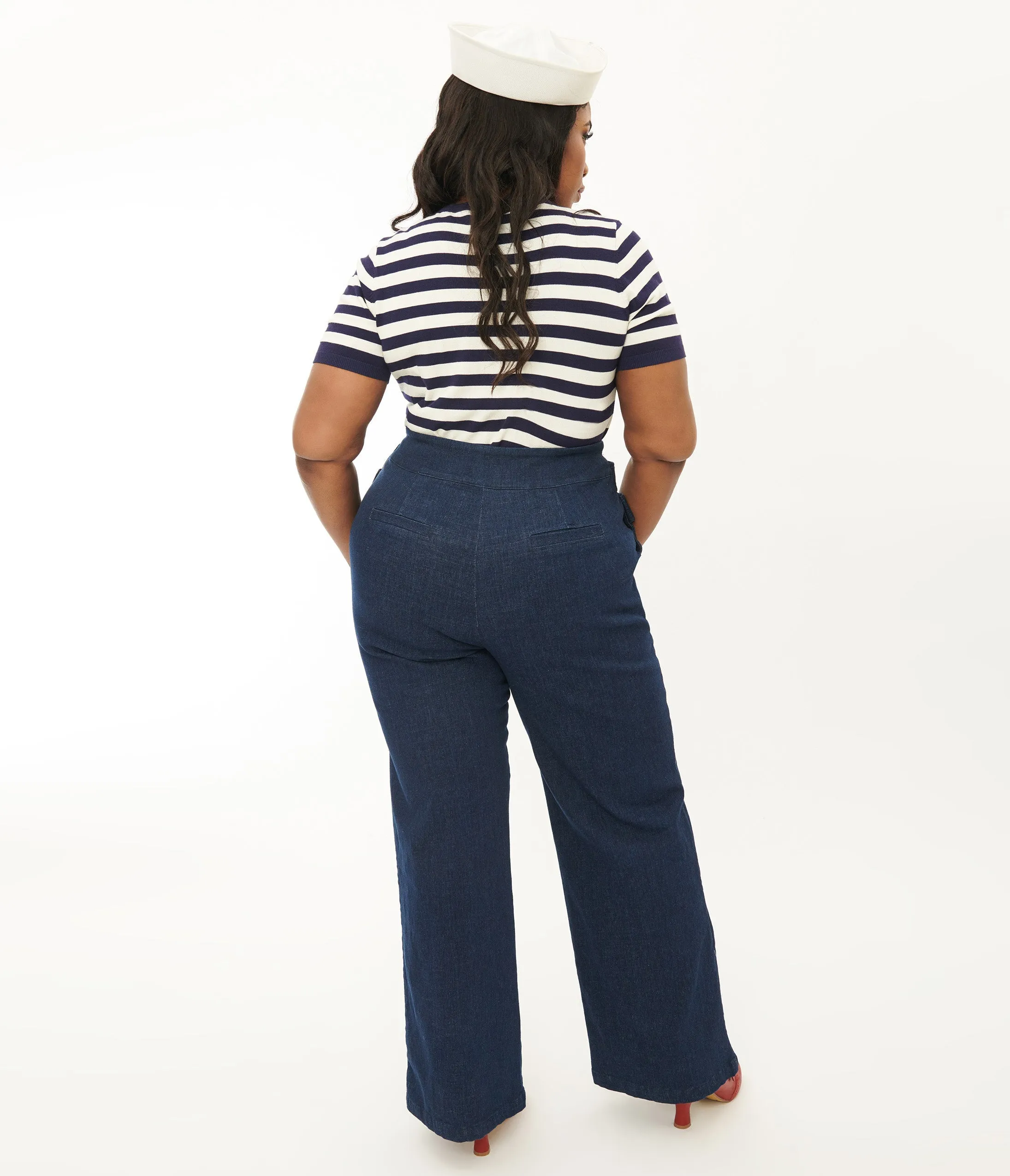 Unique Vintage Plus Size 1940s Denim High Waist Wide Leg Tab Pants sold by Unique Vintage product image thumbnail 3