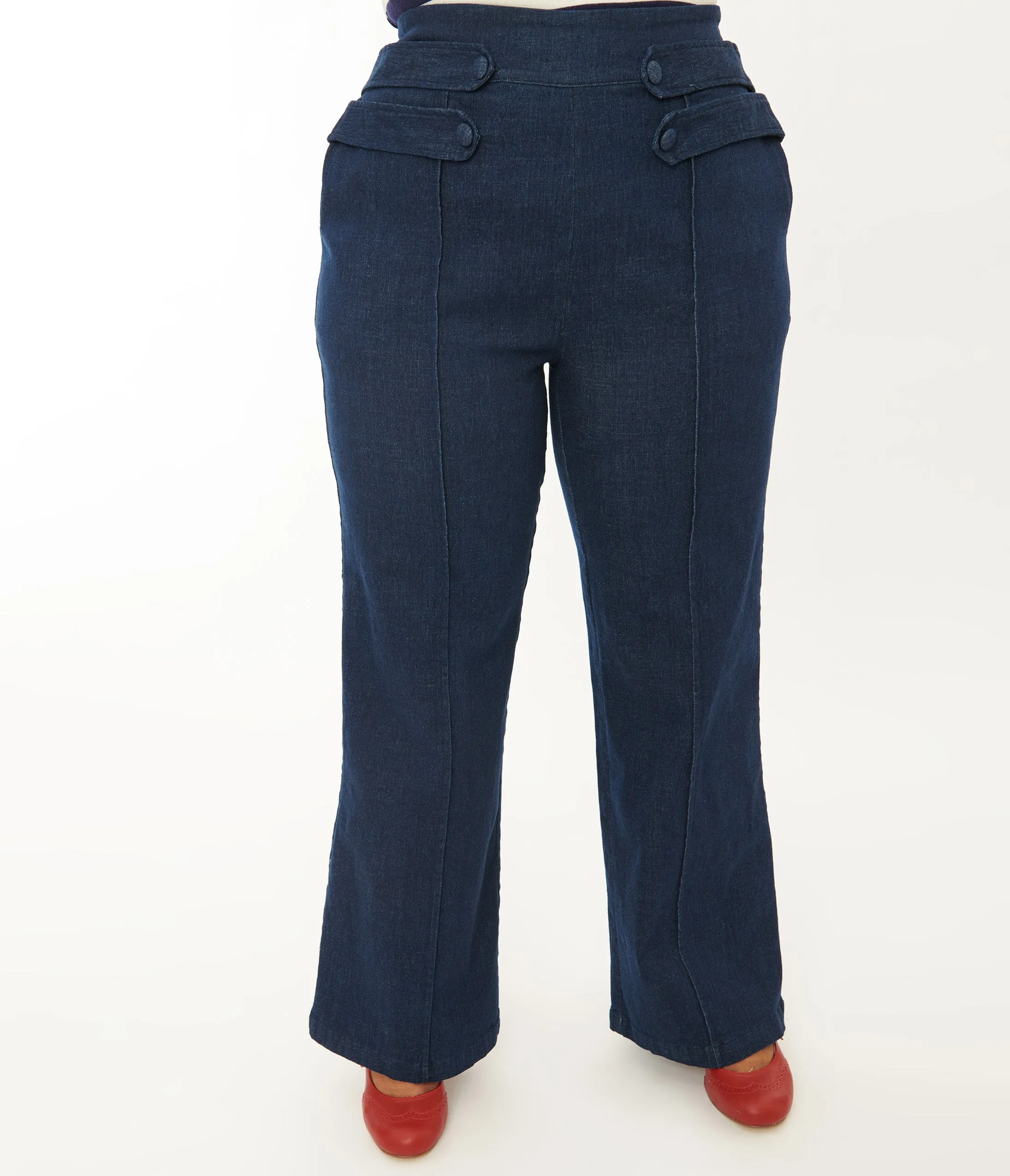 Unique Vintage Plus Size 1940s Denim High Waist Wide Leg Tab Pants sold by Unique Vintage product image thumbnail 2