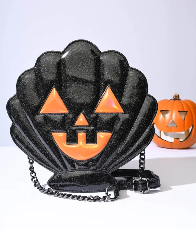 Black Glitter Scallop-O-Lantern Crossbody Bag made by Unique Vintage