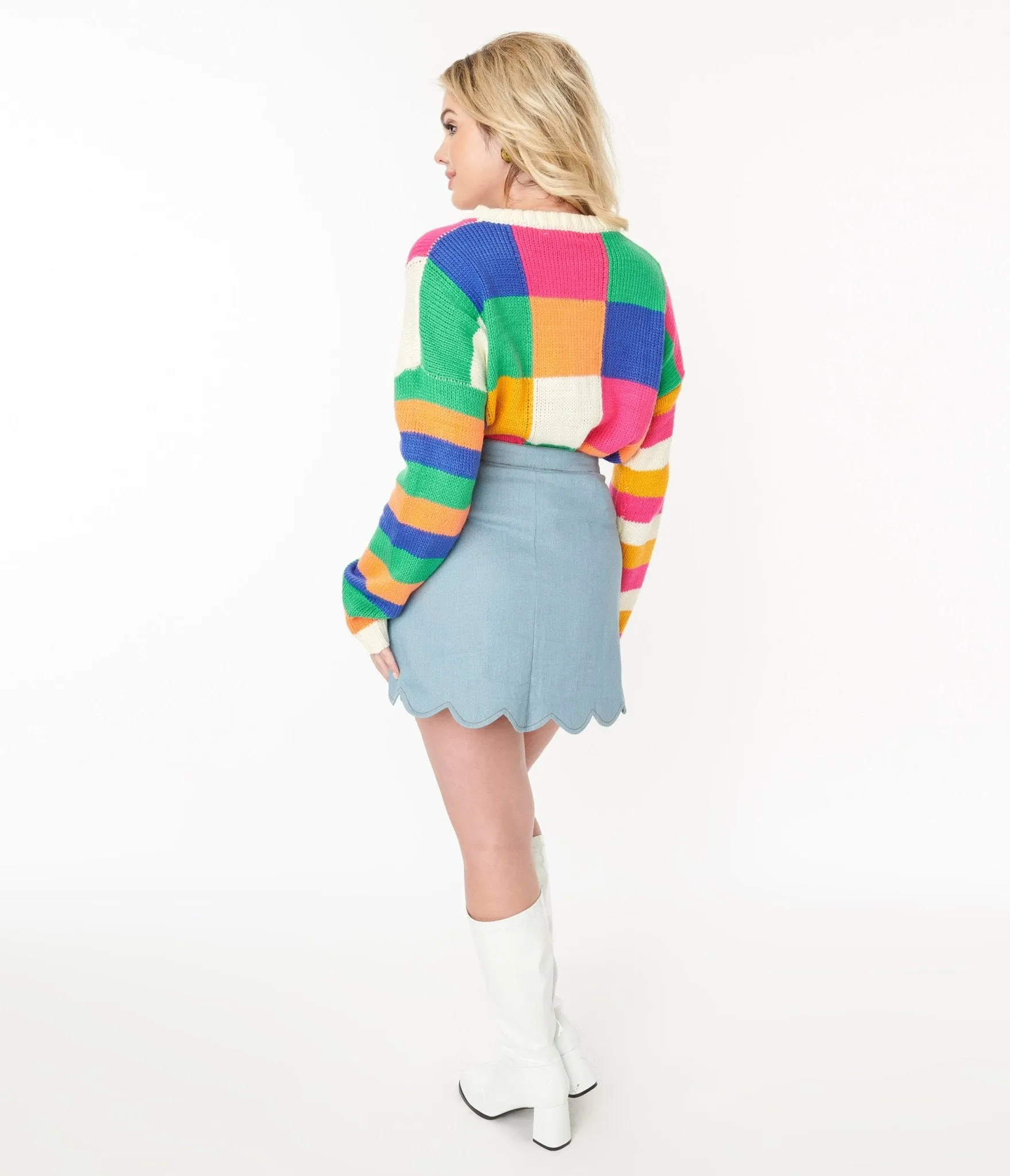 Smak Parlour 1970s Light Wash Denim Campus Mini Skirt sold by Unique Vintage product image thumbnail 3