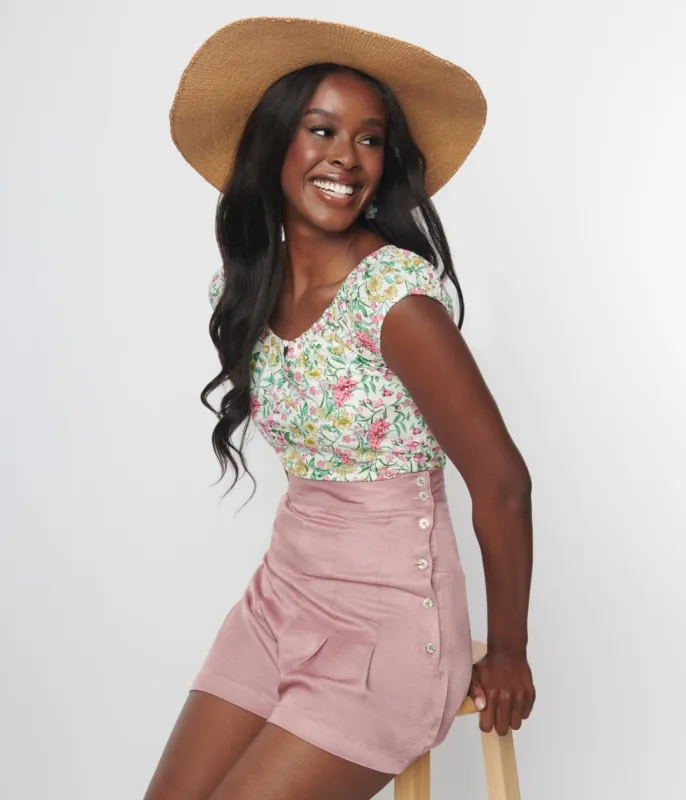 White & Pink & Yellow Floral May Top sold by Unique Vintage