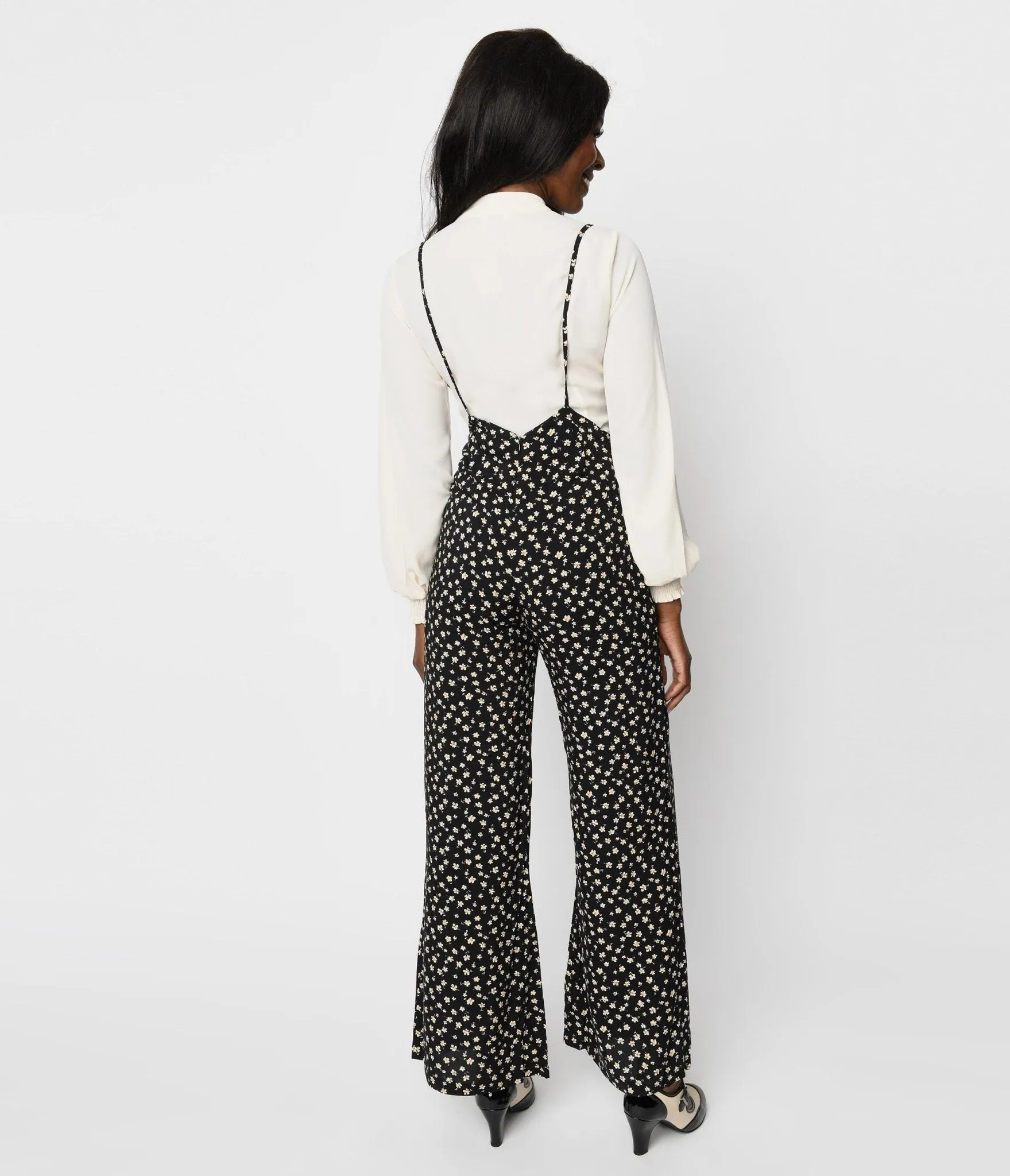 1940s Black Ditsy Floral Jordan Suspender Jumpsuit sold by Unique Vintage product image thumbnail 2