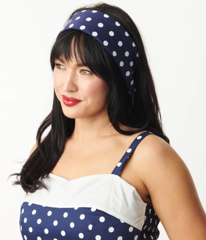 Unique Vintage Navy & White Dots Hair Scarf sold by Unique Vintage