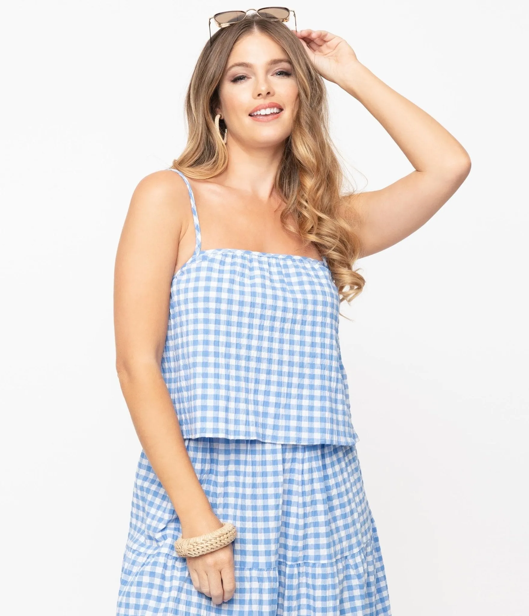 1970s Style Blue & White Gingham Crop Top sold by Unique Vintage product image thumbnail 5