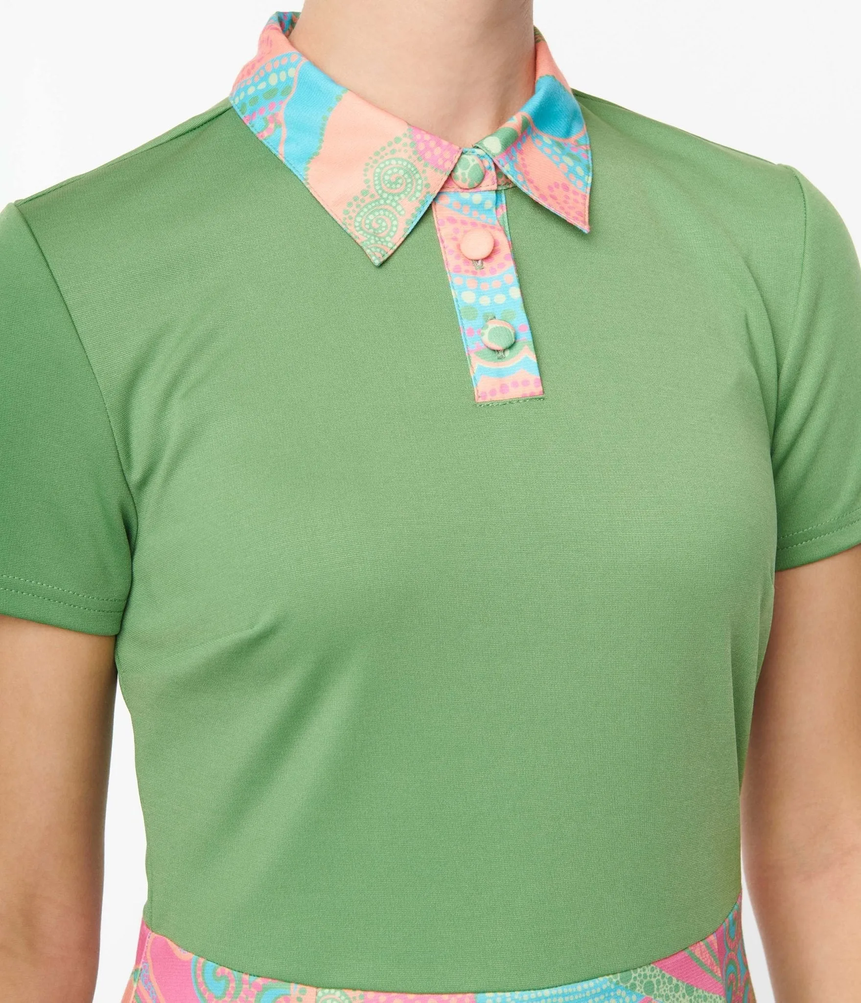 Smak Parlour Green & Pink Paisley Mini Dress sold by Unique Vintage product image thumbnail 2