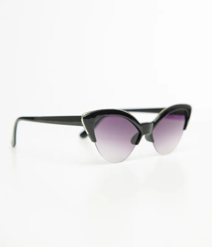 Unique Vintage Black & Silver Half Rim Cat Eye Sunglasses sold by Unique Vintage
