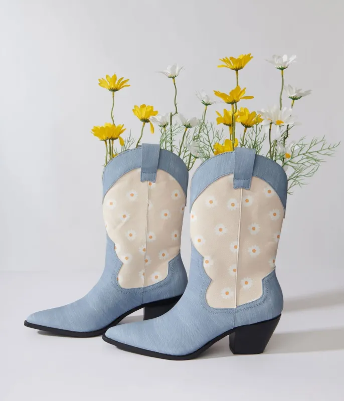 Denim Daisy Cowboy Boot made by Unique Vintage