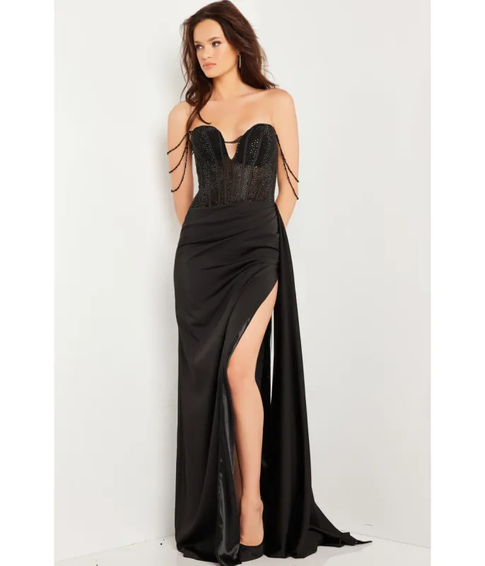 Jovani Black Beaded Corset Bodice Evening Gown sold by Unique Vintage