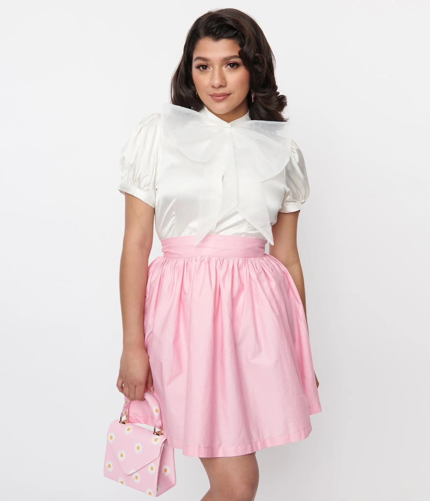 Voodoo Vixen Ivory Bold Bow Satin Blouse sold by Unique Vintage product image thumbnail 4