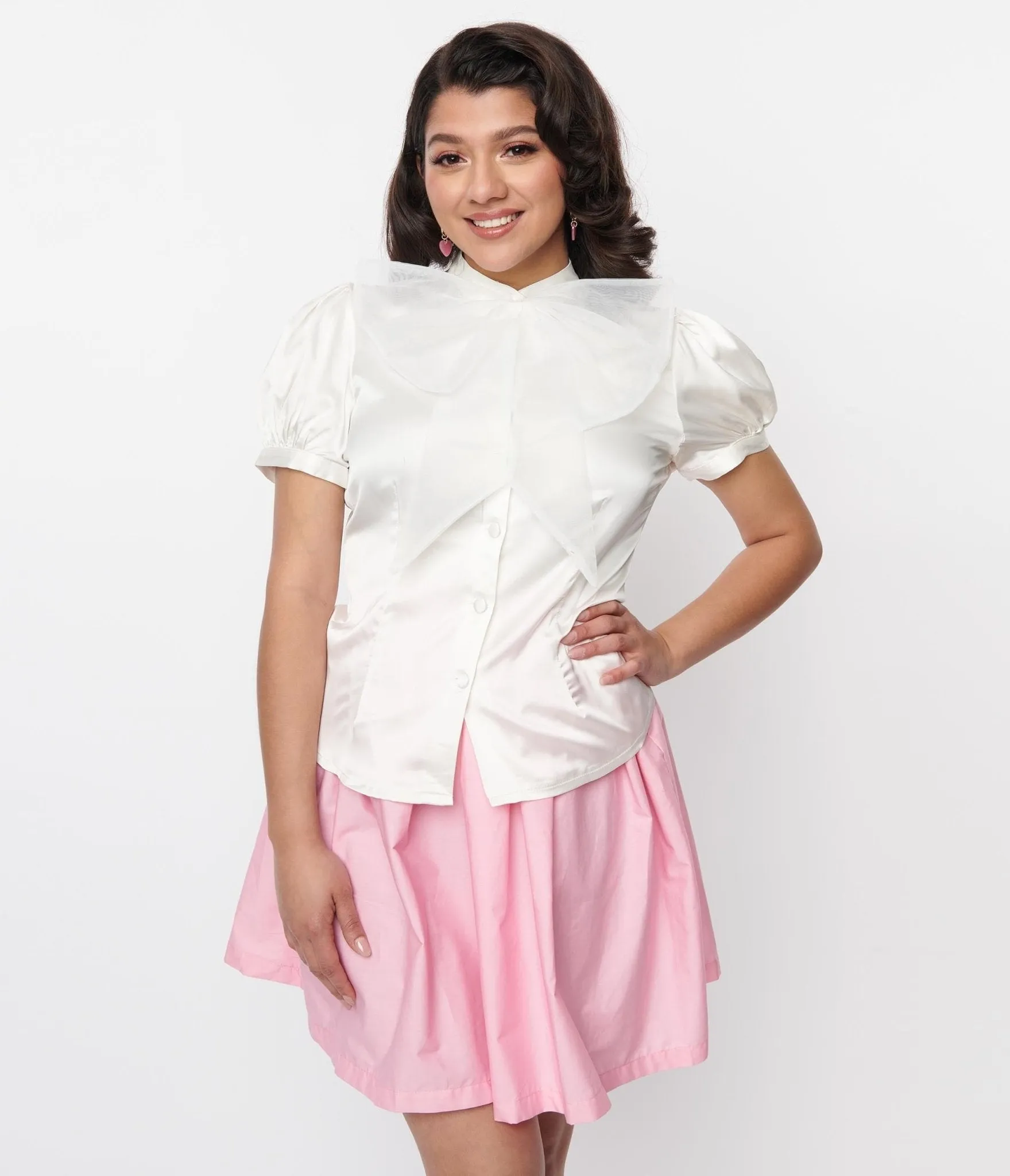 Voodoo Vixen Ivory Bold Bow Satin Blouse sold by Unique Vintage product image thumbnail 5