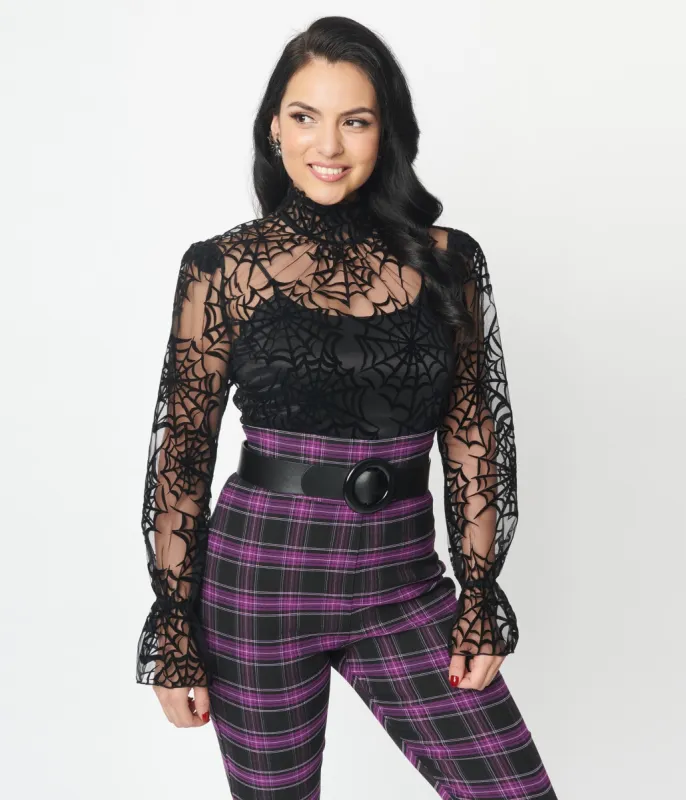 Unique Vintage Black Spiderweb Flocked Donna Blouse sold by Unique Vintage