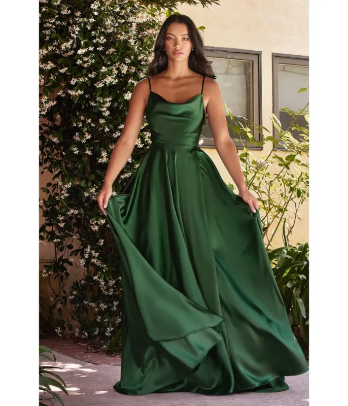 Ladivine by Cinderella Divine Emerald Liquid Satin Prom Gown sold by Unique Vintage