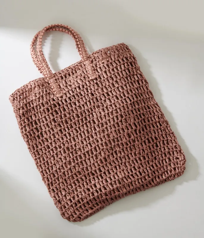 Mauve Pink Straw Tote Bag sold by Unique Vintage