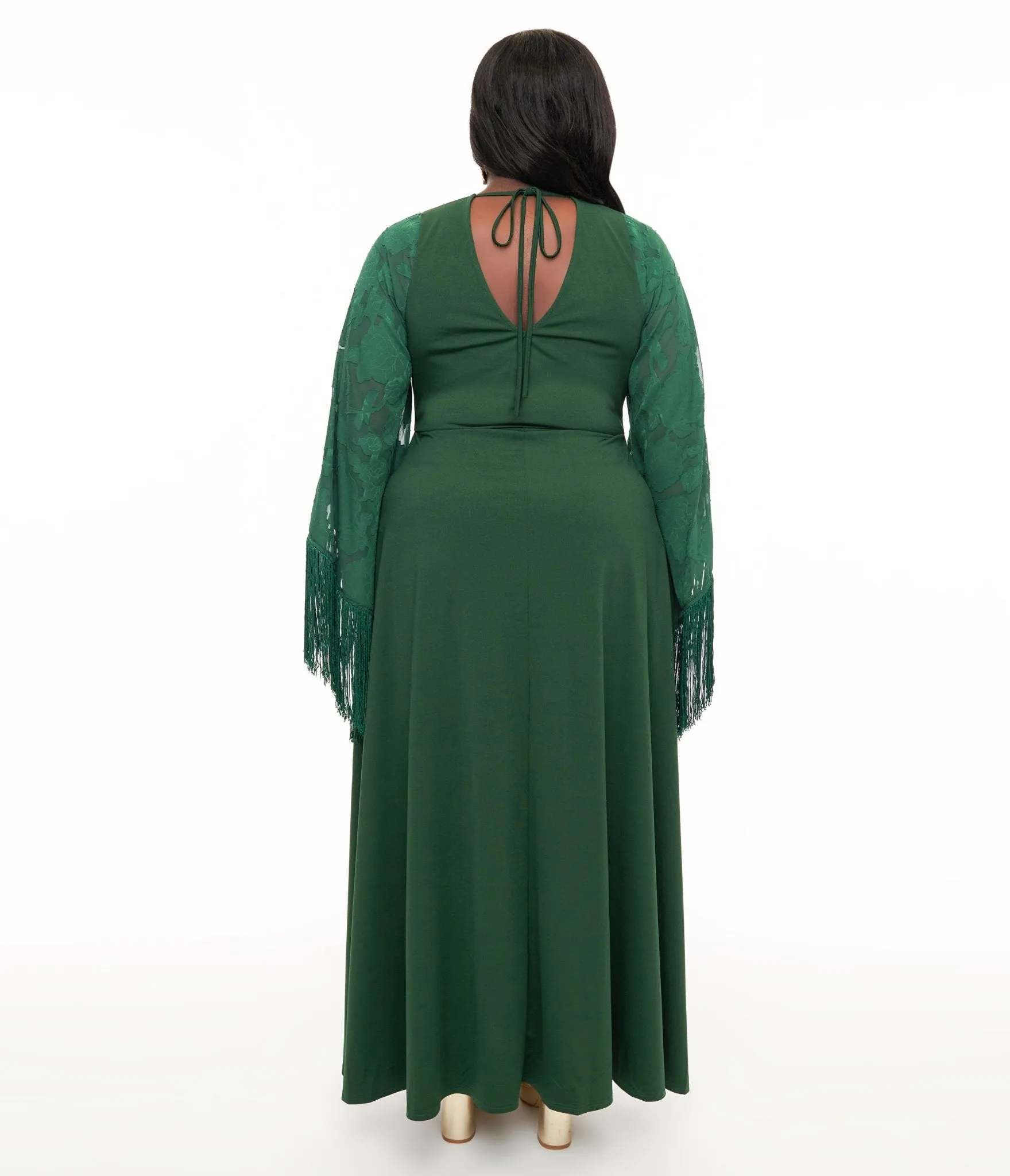Smak Parlour Plus Size 1970s Green Fringe Sleeve Stevie Maxi Dress sold by Unique Vintage product image thumbnail 2