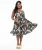 Hell Bunny Plus Size 1950s Black & Pink Tropical Floral Print Cotton Calypso Swing Dress sold by Unique Vintage