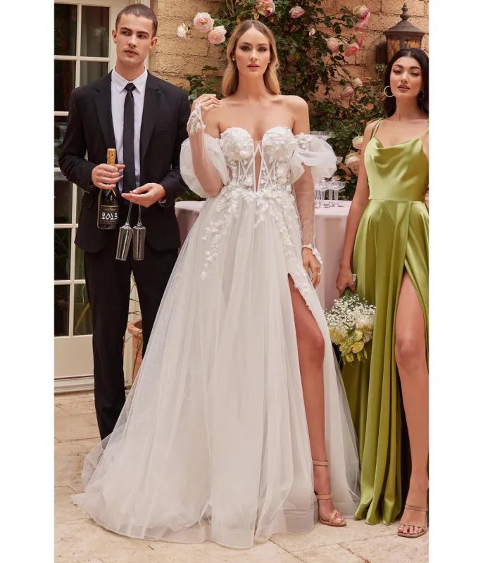 Cinderella Divine  White Floral Tulle A-Line Bridal Ball Gown sold by Unique Vintage