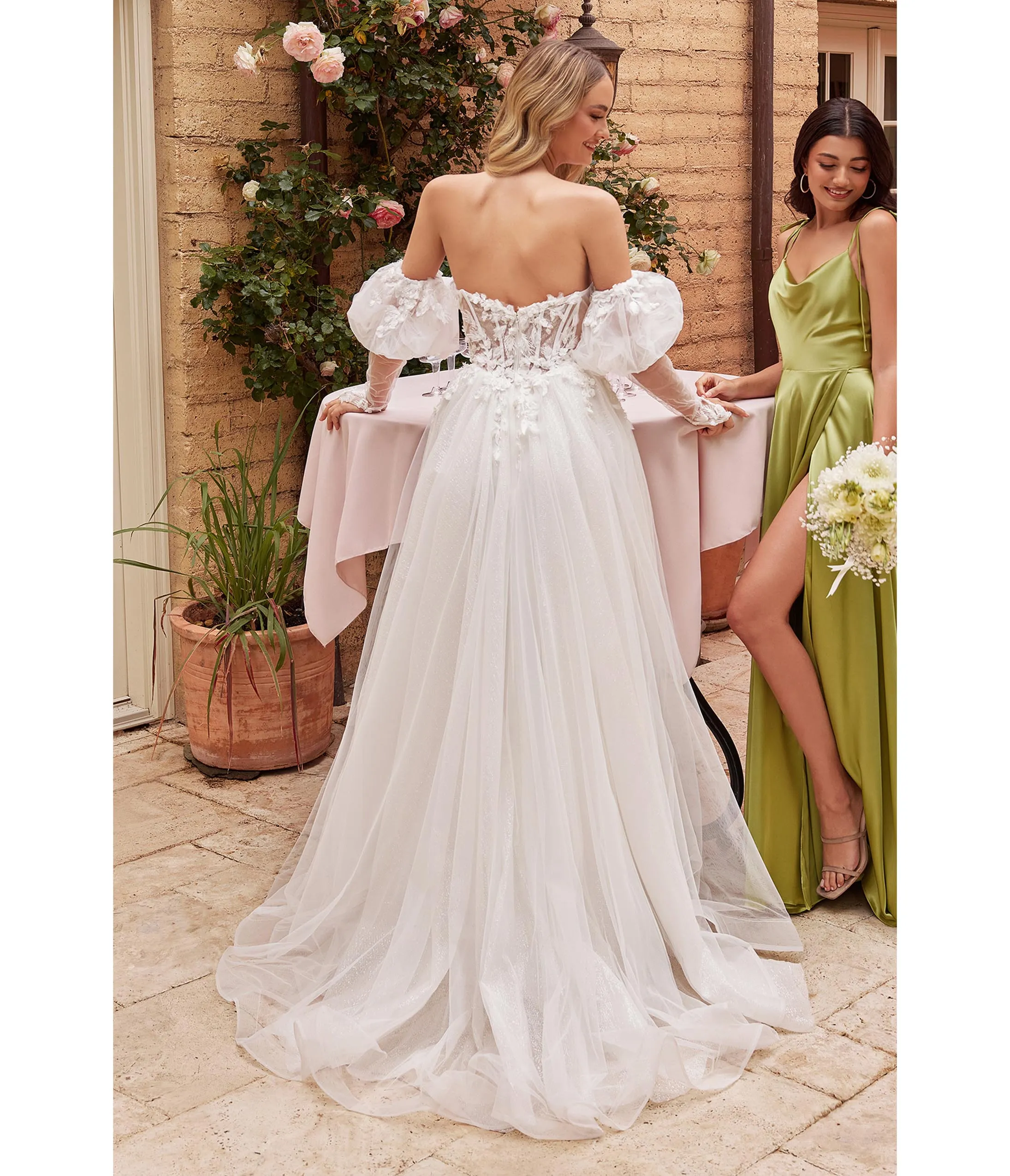 Cinderella Divine White Floral Tulle A-Line Bridal Ball Gown sold by Unique Vintage product image thumbnail 2