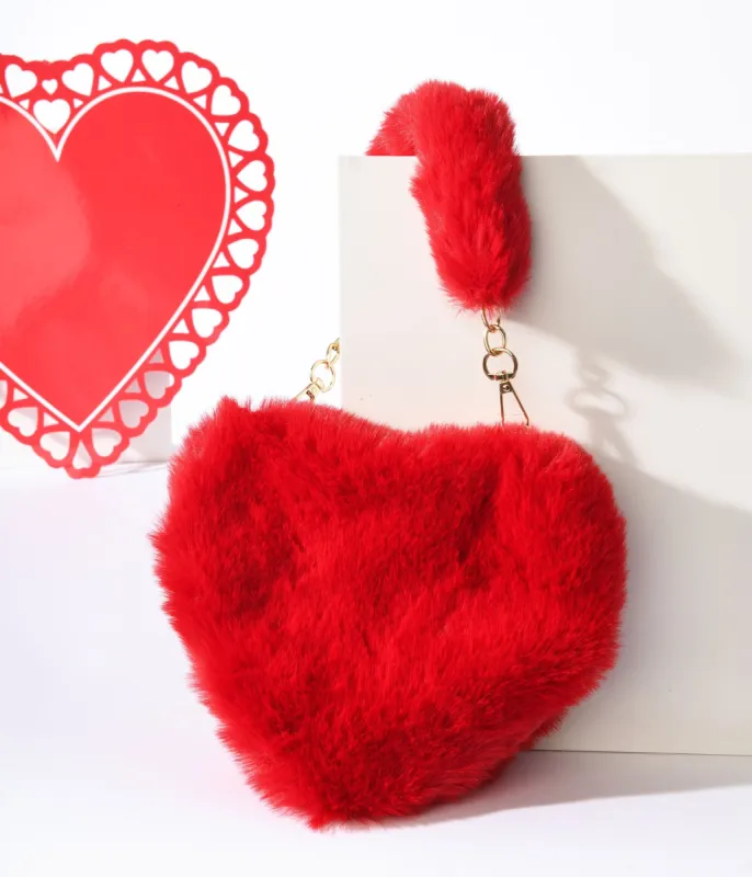 Fuzzy Red Heart Handbag sold by Unique Vintage