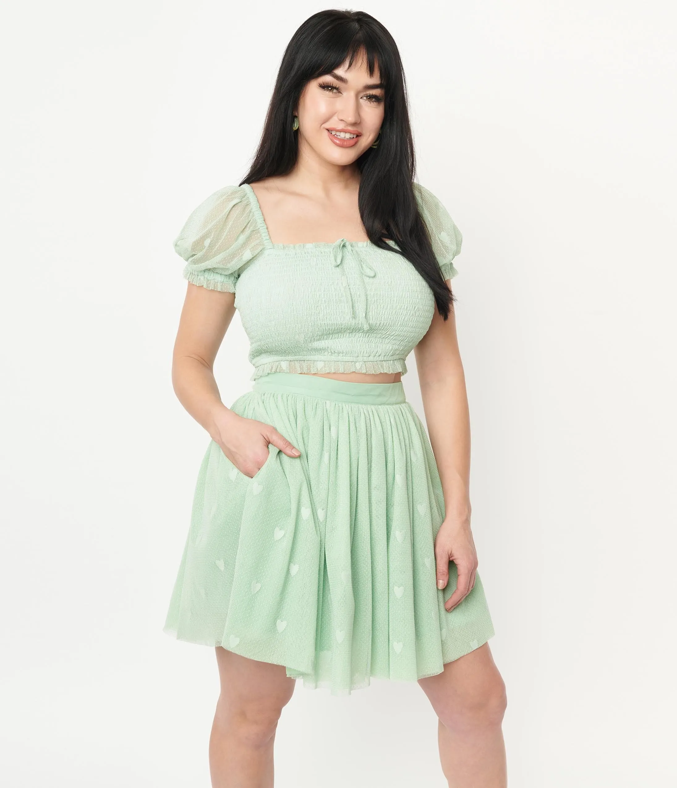 Unique Vintage Mint Hearts Sweetie Pie Flare Skirt sold by Unique Vintage product image thumbnail 4