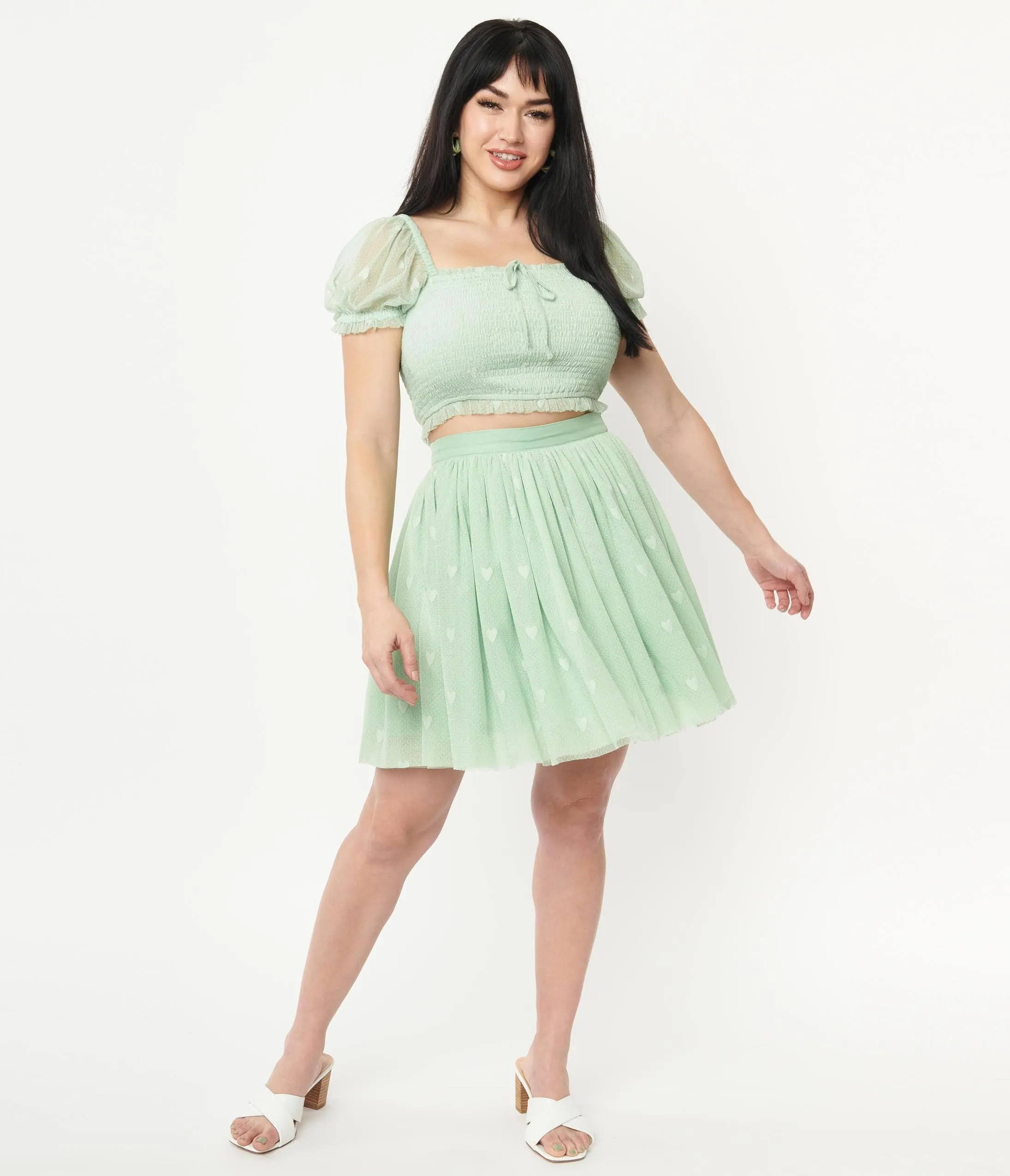 Unique Vintage Mint Hearts Sweetie Pie Flare Skirt sold by Unique Vintage