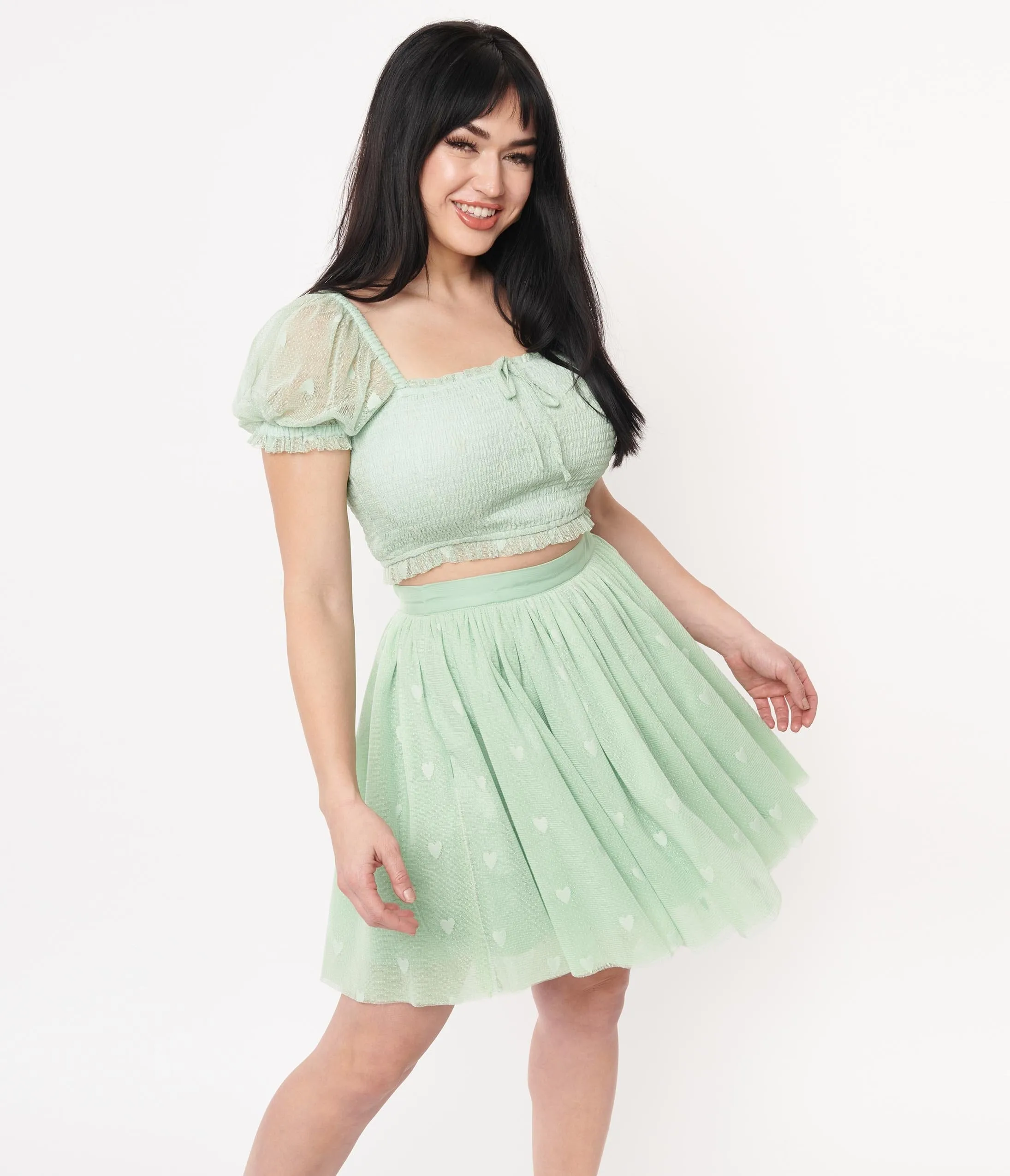 Unique Vintage Mint Hearts Sweetie Pie Flare Skirt sold by Unique Vintage product image thumbnail 5