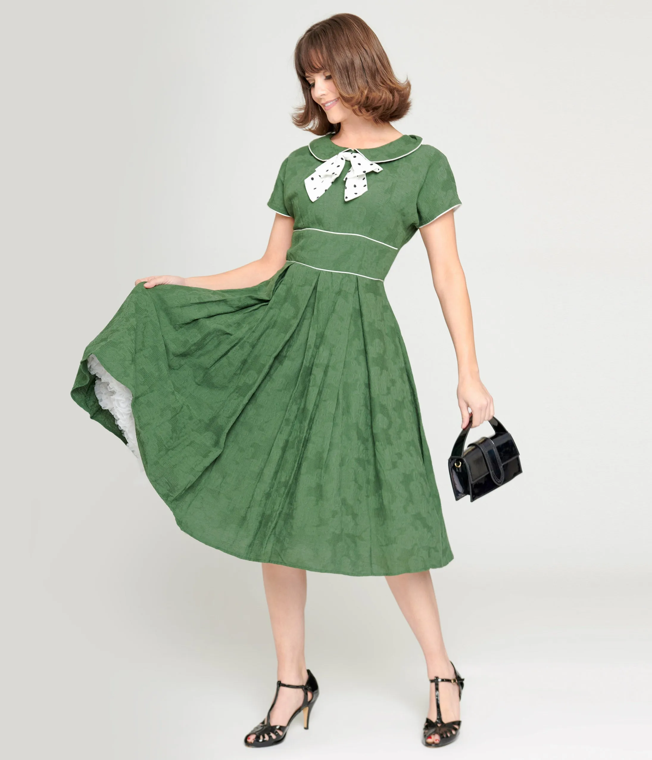 Unique Vintage Green & Ivory Black Dot Swing Dress sold by Unique Vintage product image thumbnail 2