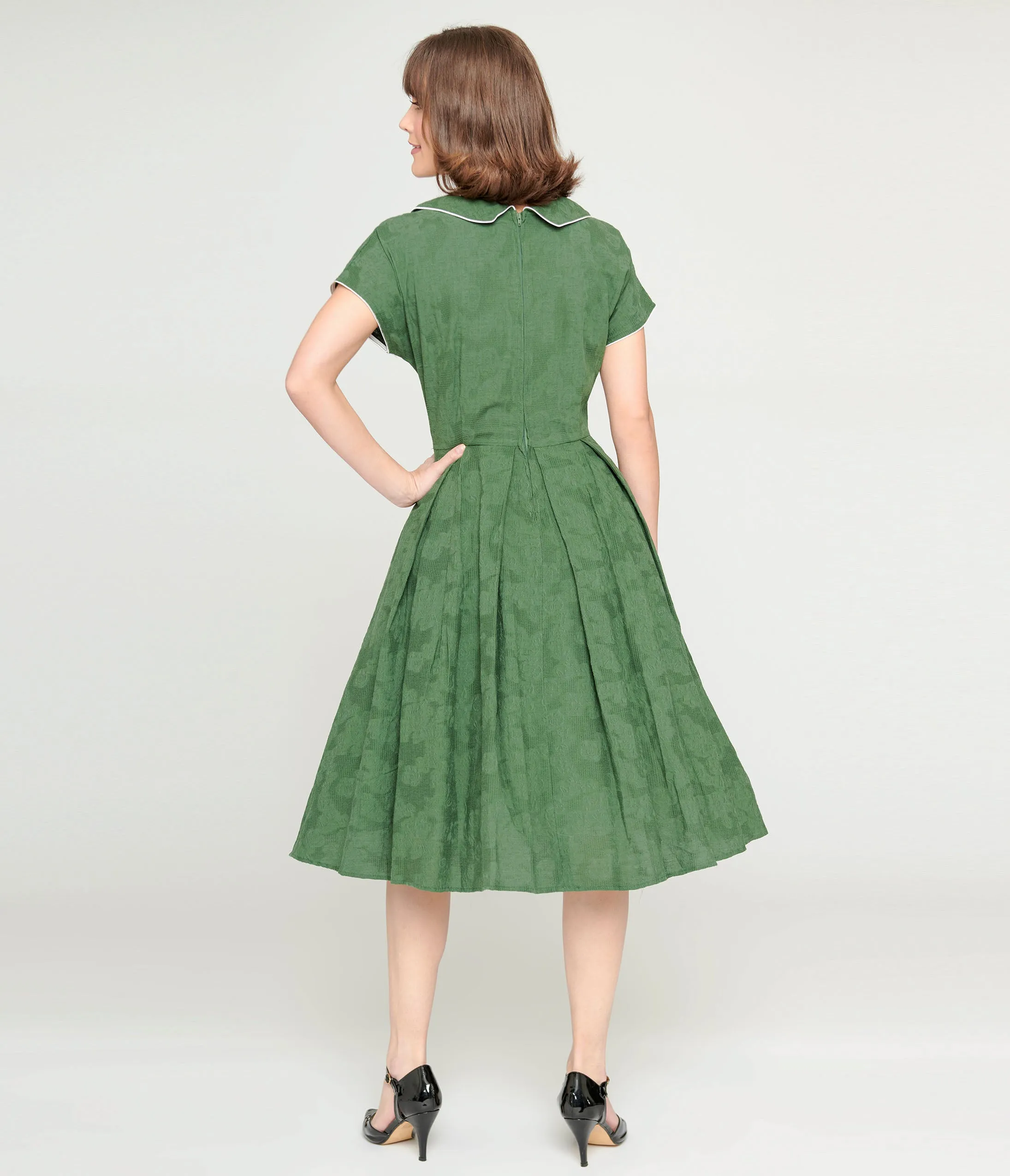 Unique Vintage Green & Ivory Black Dot Swing Dress sold by Unique Vintage product image thumbnail 3