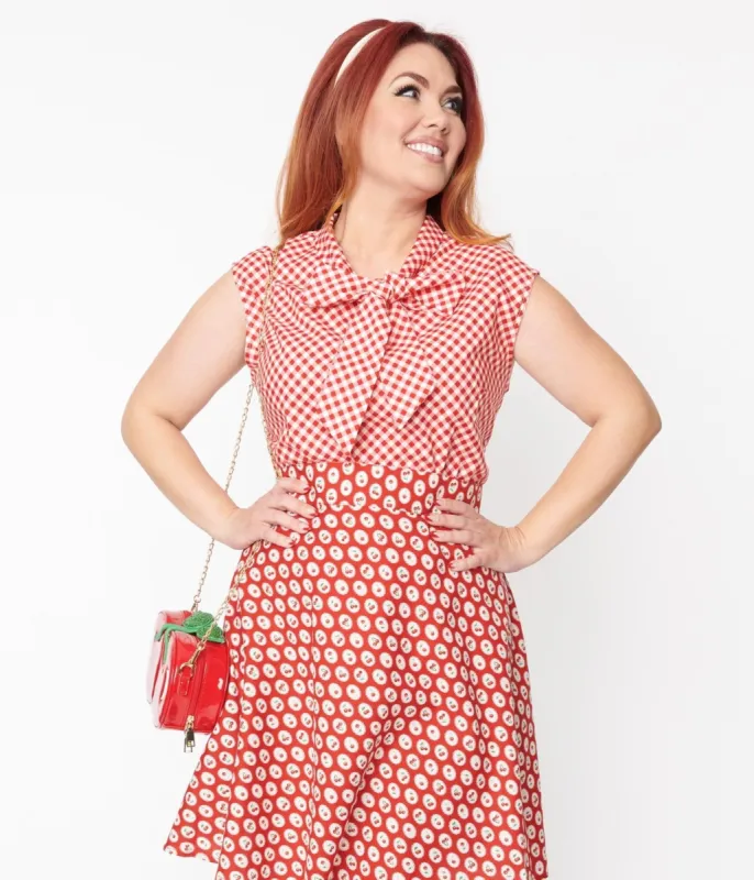 Retrolicious Red Gingham Bow Top sold by Unique Vintage